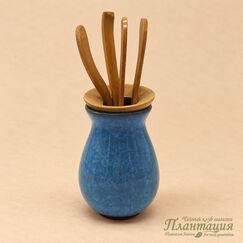 Набор Чайных Инструментов Колотый Лед Голубой, глина, глазурь, бамбук