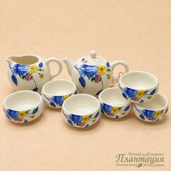 172 Чайный Набор Весенний Букет, Чайник, 6 Пиал, Чахай, фарфор