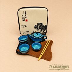 Дорожный Набор Голубой Чайник, 4 пиалы, Чабань, керамика