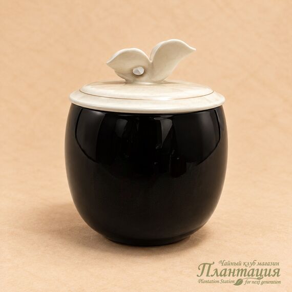 Чайница Черная с Белой Крышкой, фарфор