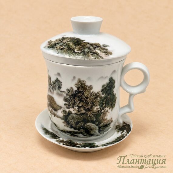 Кружка на Блюдце с Ситом, фарфор
