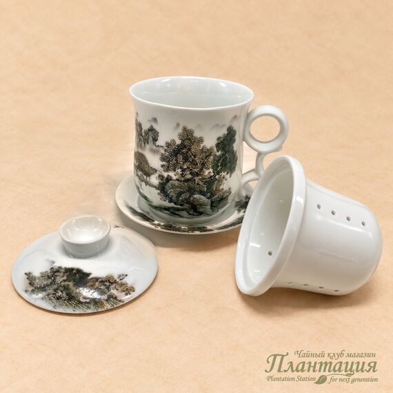 Кружка на Блюдце с Ситом, фарфор
