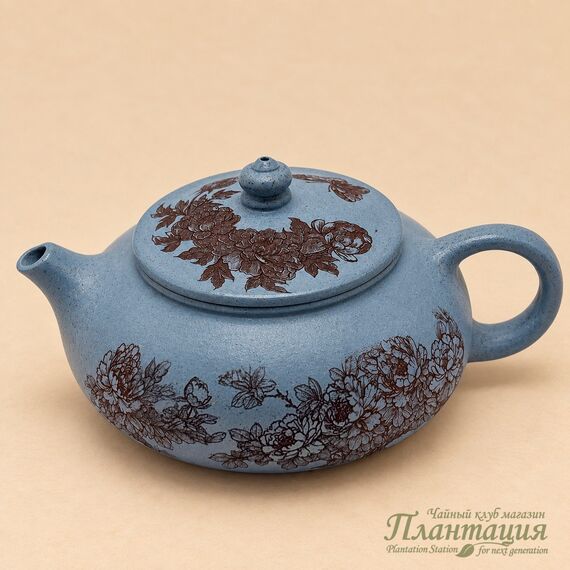 Чайник Цветы, голубая глина